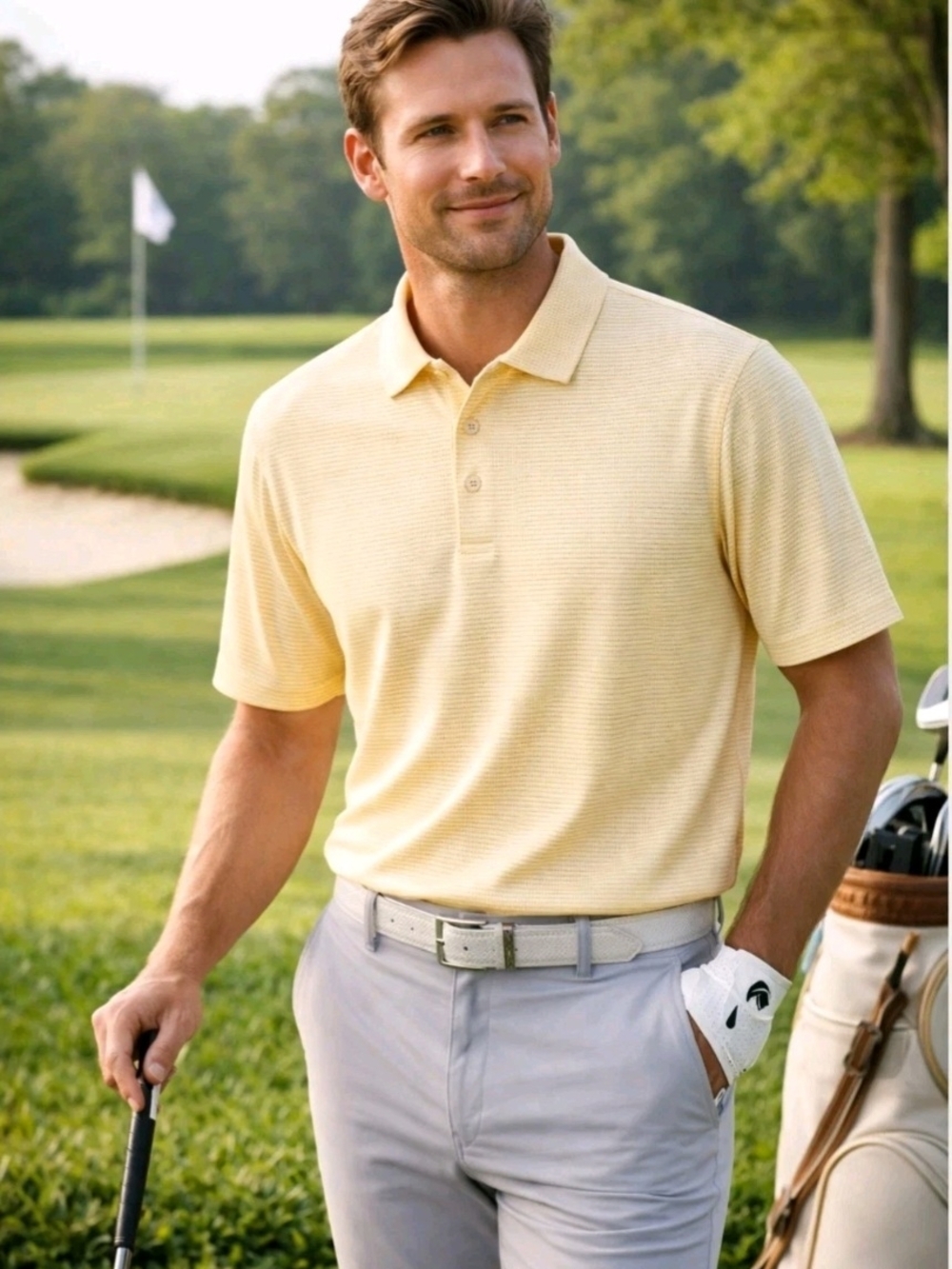 Peter Millar Summer Comfort Polo Large Yellow White Micro Stripe Golf Shirt MCC